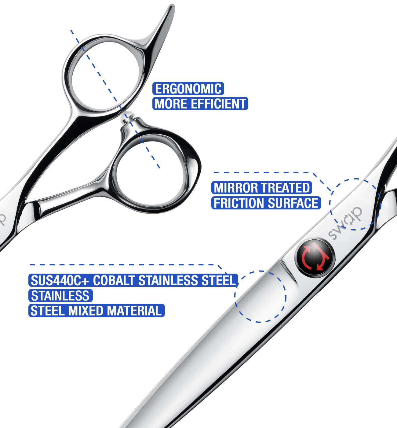 SWAP Professional Hair Cutting Scissors - SUS 440C & Cobalt Stainless Steel Barber Shears, 5.5”-7”  Profesional Thinning Shears for Hair Cutting, Fine Adjustment Tension, Premium Shears for Hair Cutting