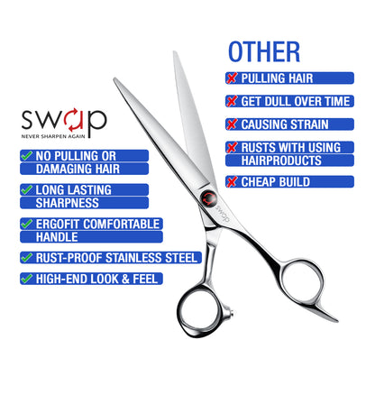 SWAP Professional Hair Cutting Scissors - SUS 440C & Cobalt Stainless Steel Barber Shears, 5.5”-7”  Profesional Thinning Shears for Hair Cutting, Fine Adjustment Tension, Premium Shears for Hair Cutting